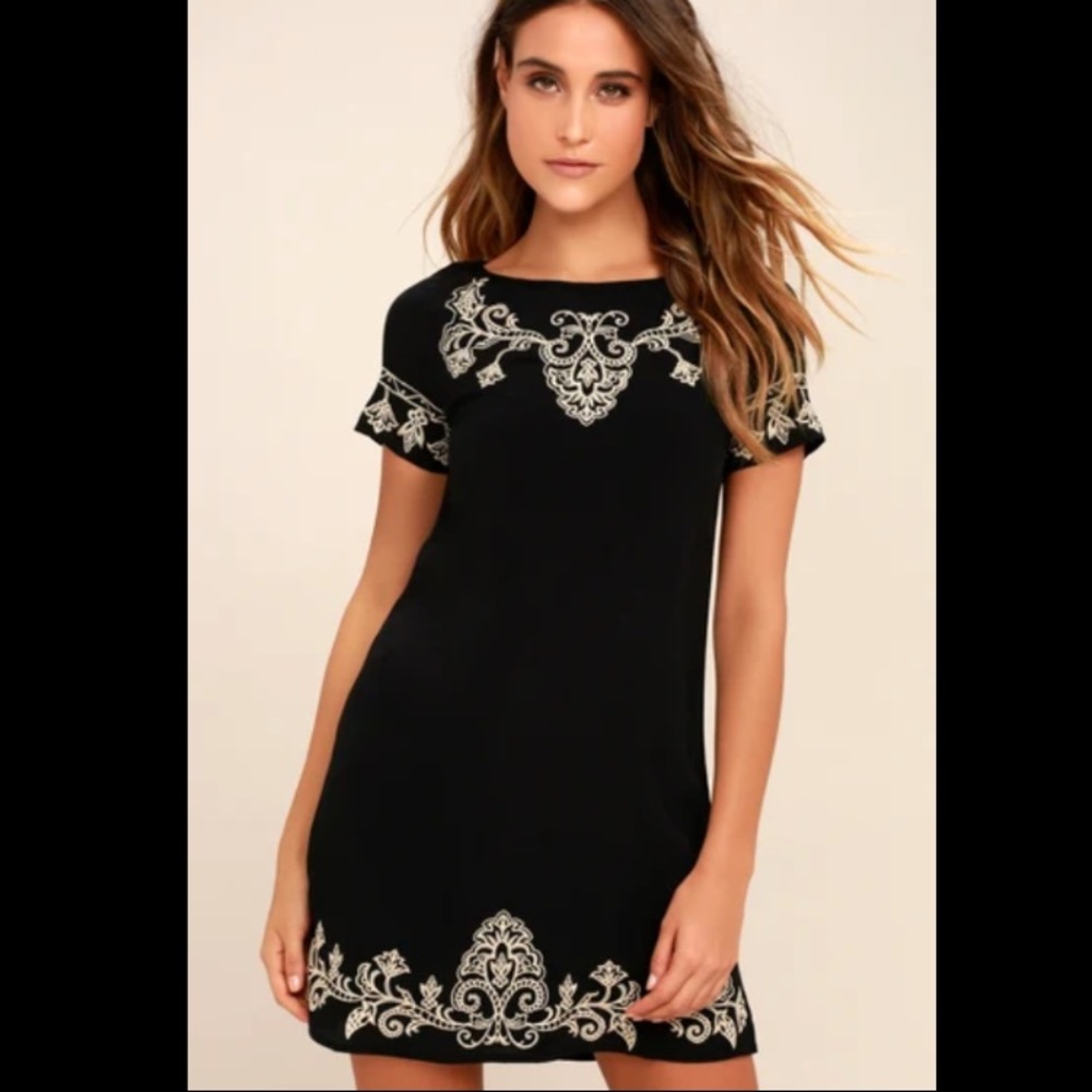 Lulu's Black and White Embroidered Dress